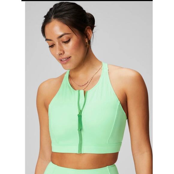 Fabletics Zip-Front Racerback Swim Top (Size M) -Sugared Lime/Hyper Turf - Picture 2 of 12